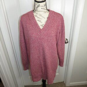 Athleta Vital V Neck Tunic Sweater Womens Medium Wool Cashmere Blend Heather Red
